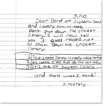 example of elementary student's persuasive writing