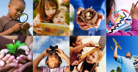 collage of photos of kids engaged in active outdoor learning