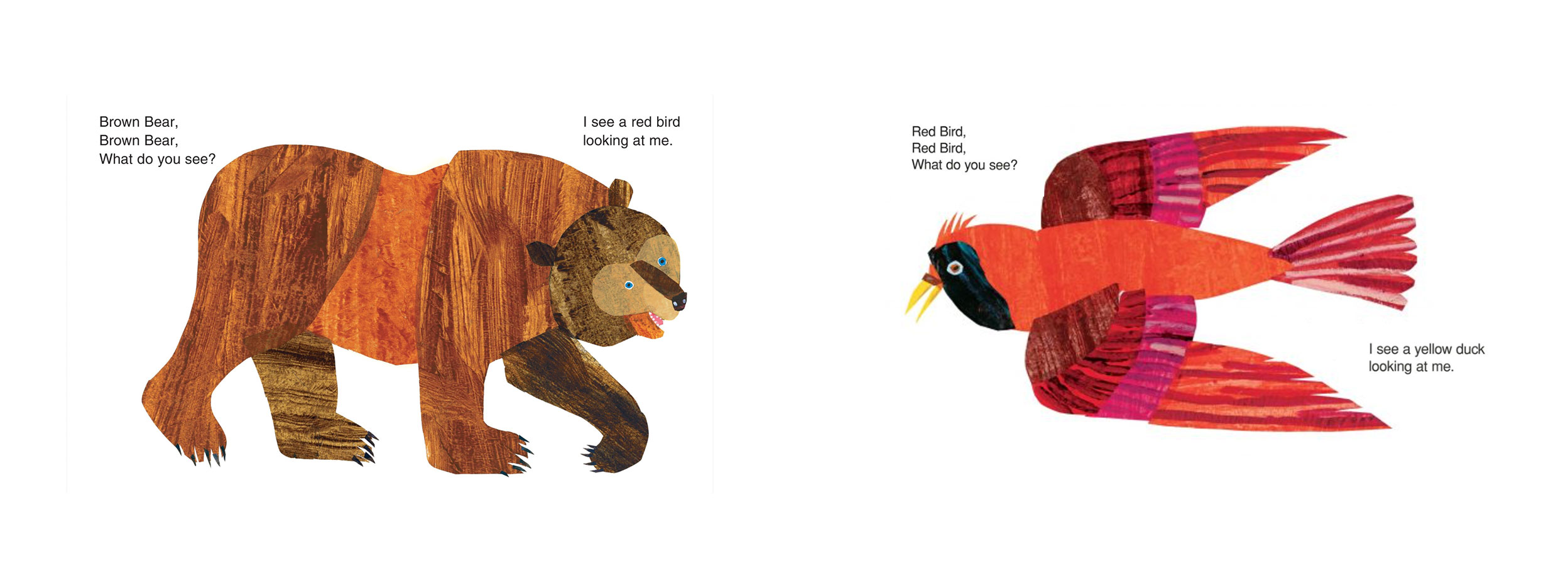 two illustrations from the book Brown Bear, Brown Bear, What Do You See?
