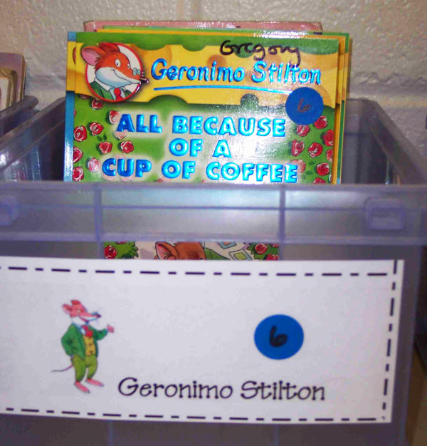 K-3 classroom library featuring Geronimo Stilton books