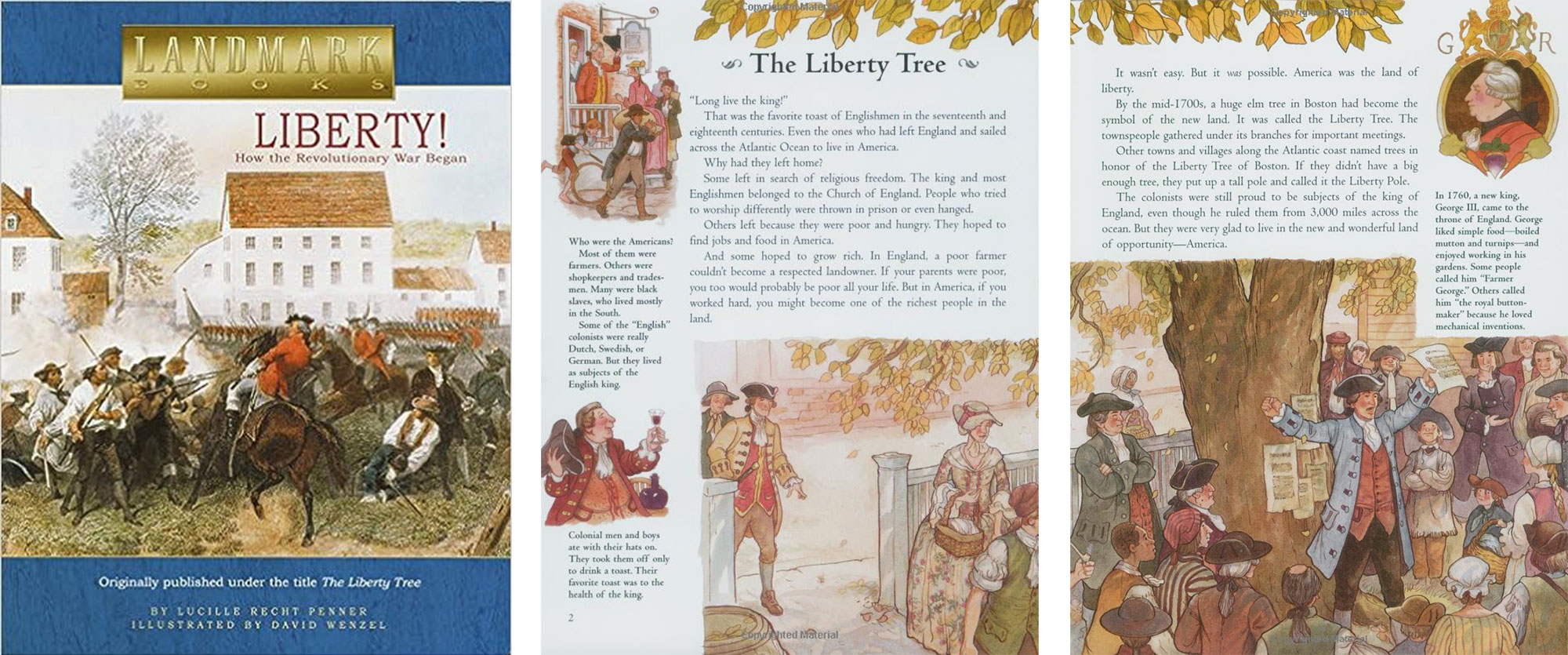 cover and illustrated pages from children's book about the American Revolution