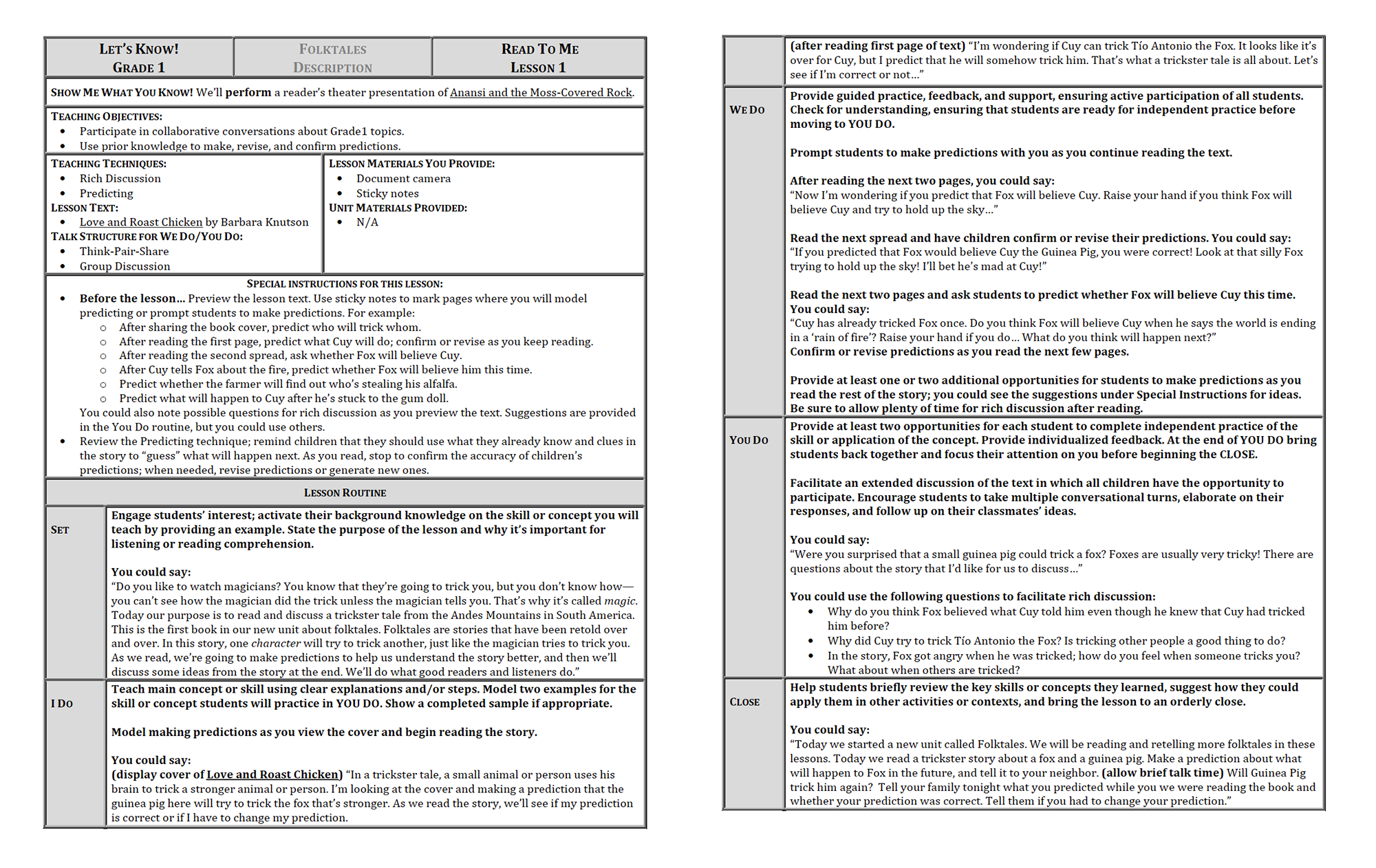 I Do, We Do, You Do lesson plan