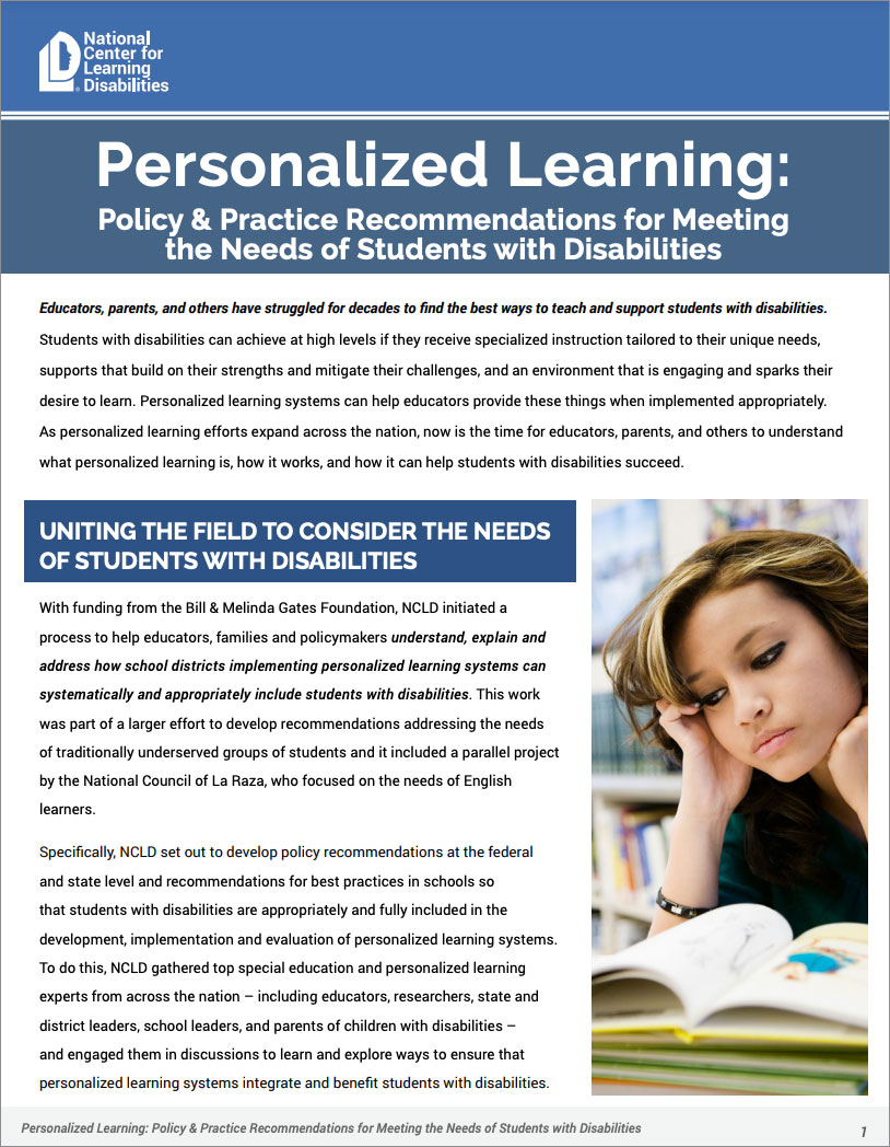 Personalized Learning: Policy and Practice Recommendations for Meeting the Needs of Students with Disabilities
