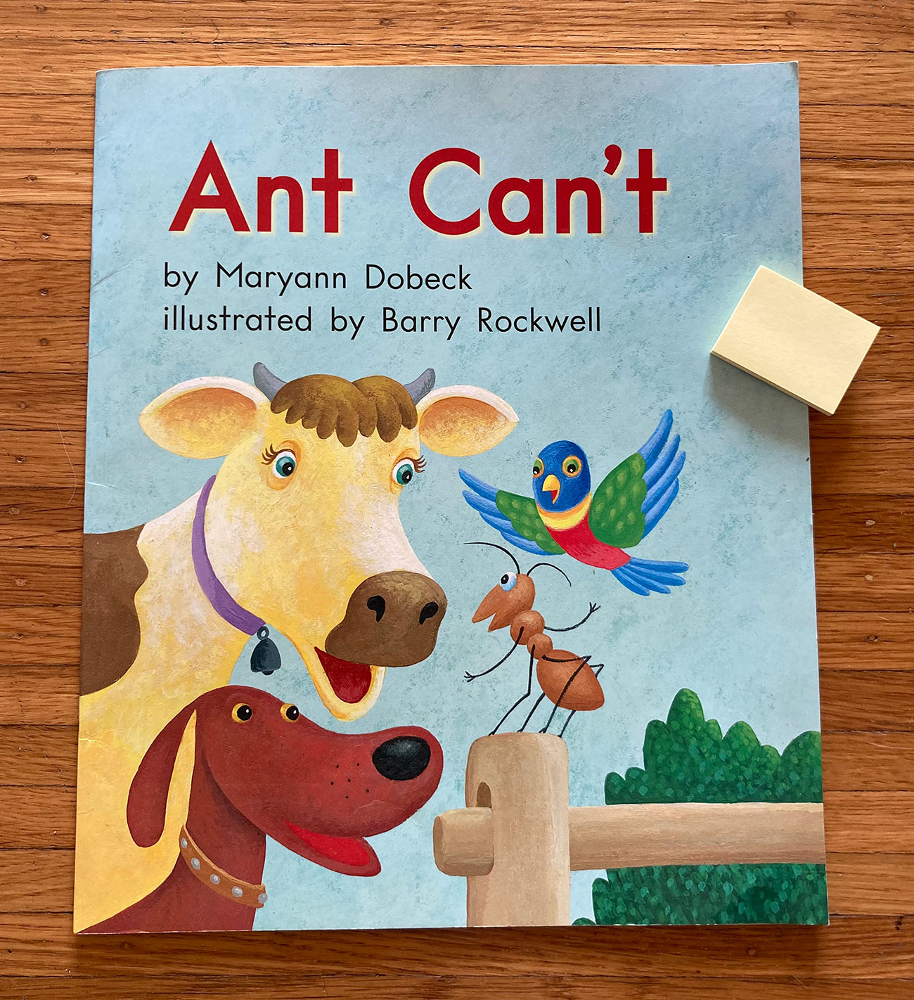 Cover of Ant Can't predictable book showing a cow, dog, bird, and ant
