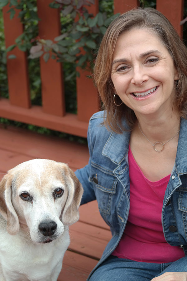 Children's author Laura Shovan with her beagle Children's author Laura Shovan with her beagle