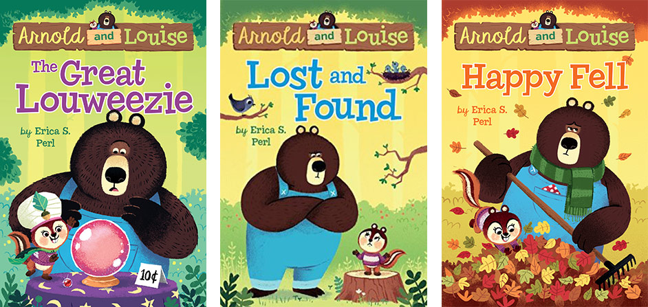 Illustrated covers of three Arnold and Louise easy chapter books