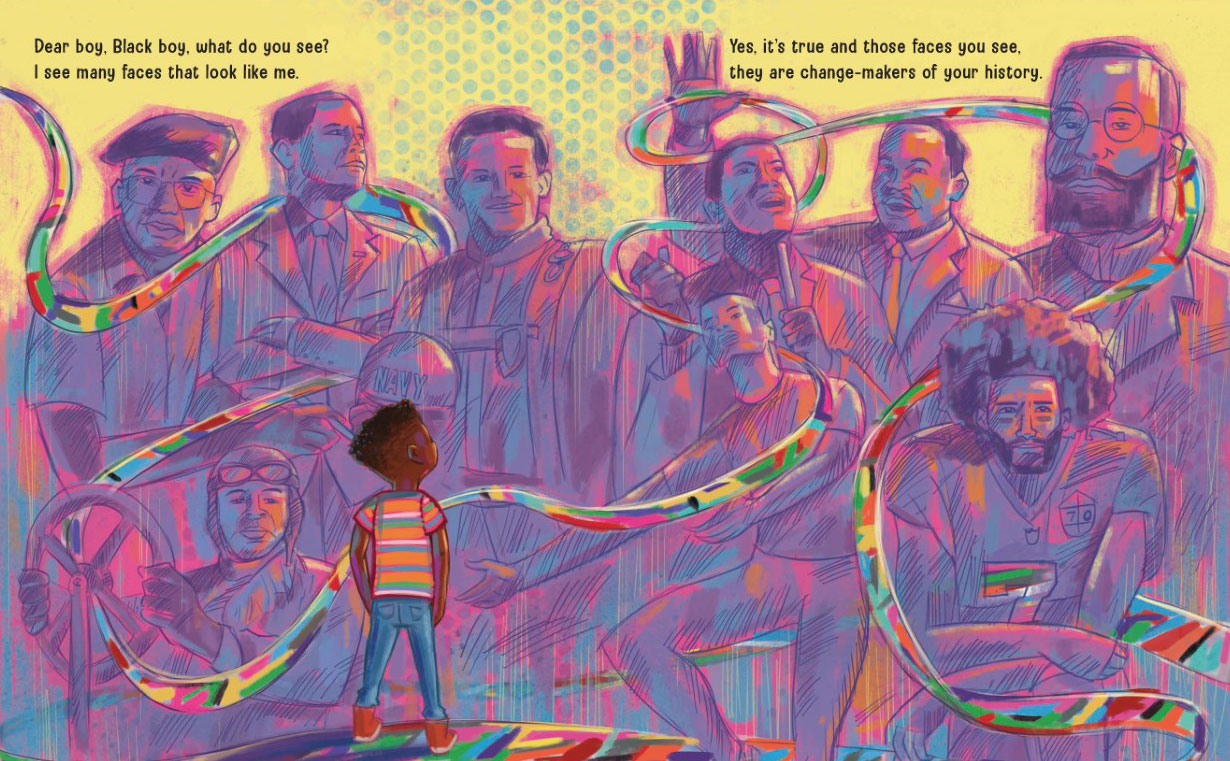 Illustration spread from Black Boy, Black Boy children's book