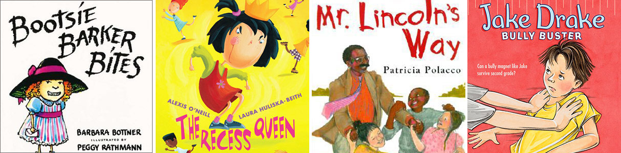 Covers of four children's books about social conflict resolution among peers 