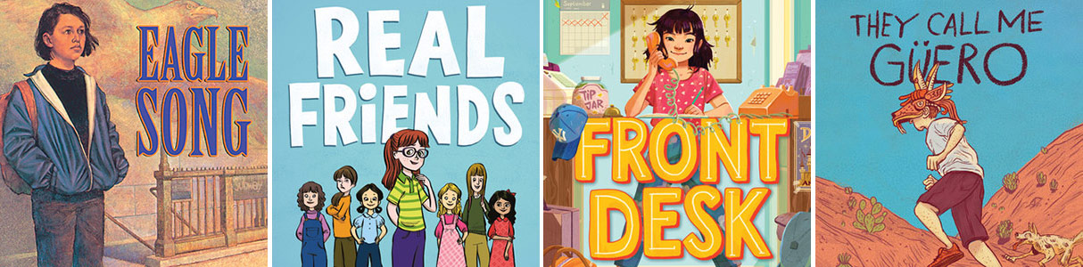 Covers of four middle school books with empathy and anti-bullying themes
