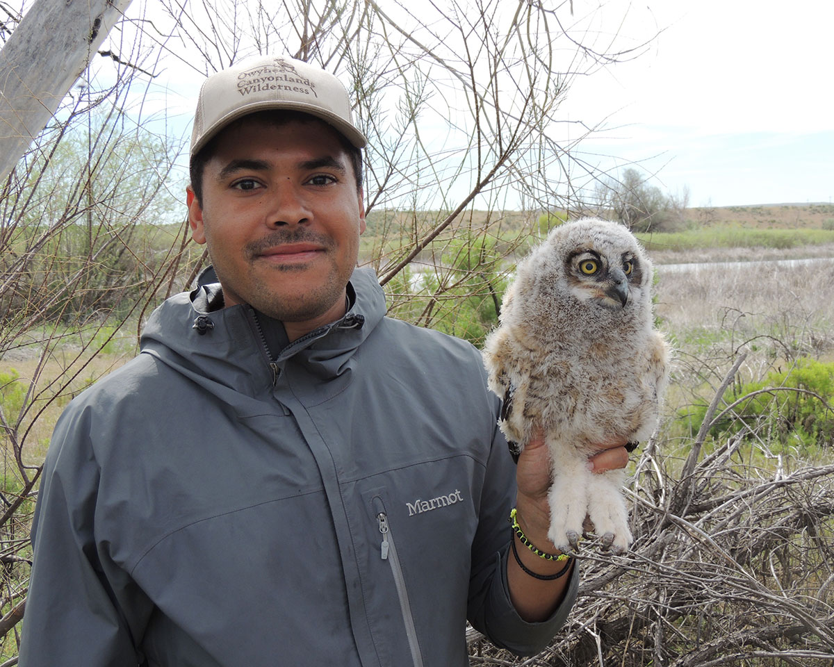 Wildlife biologist Joseph Eldon with owl