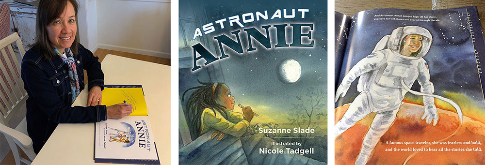 Children's author Suzanne Slade signing her book Astronaut Annie