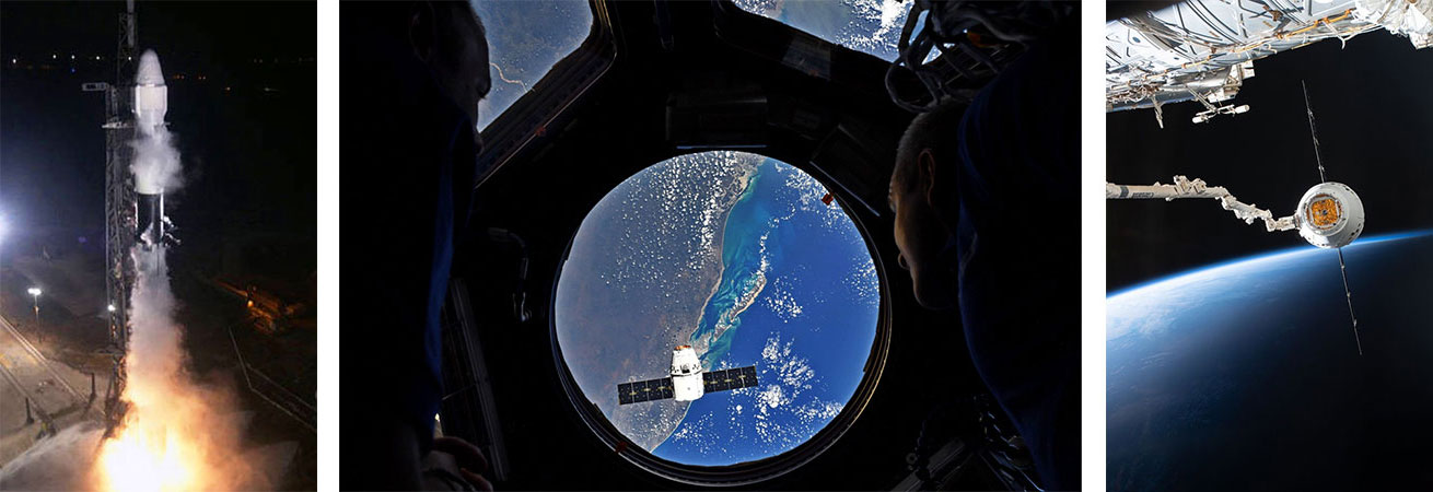 Astronauts at the International Space Station unload supplies from the Space X rocket