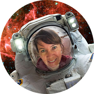 Children's author Suzanne Slade in spacesuit