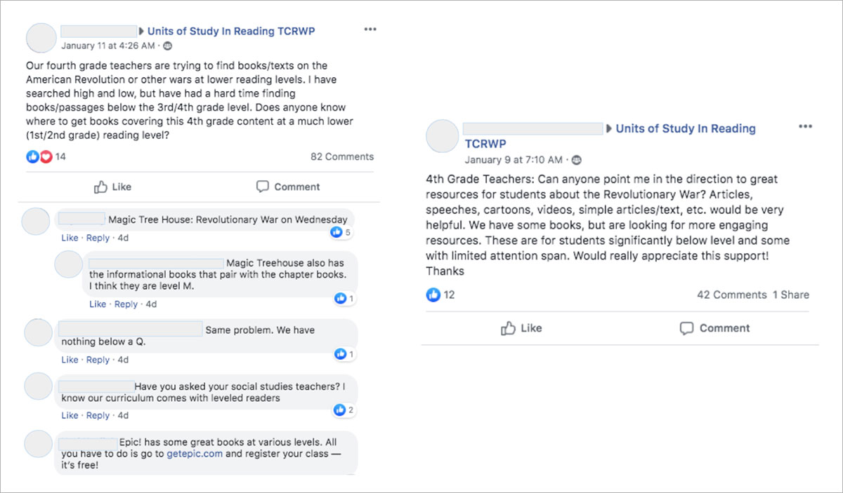 TCRWP Units of Study twitter comments
