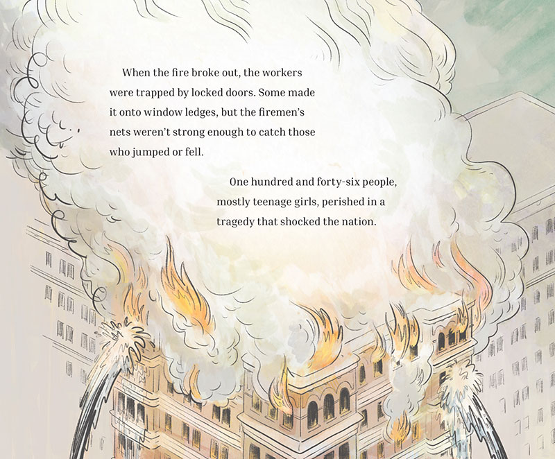 Illustration of fire from picture book about the Triangle Waist Fire