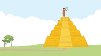 illustration of a girl standing on top of a Mayan temple
