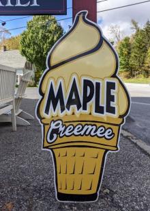 Sign for maple soft serve ice cream cons