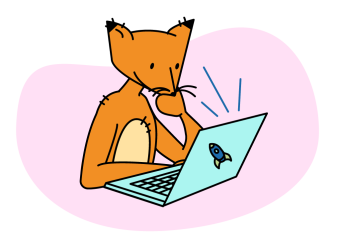 Illustration of fox writing on a laptop