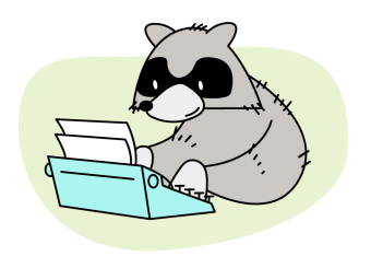 Illustration of raccoon writing on a typewriter
