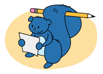 Illustration of squirrel editing a written text